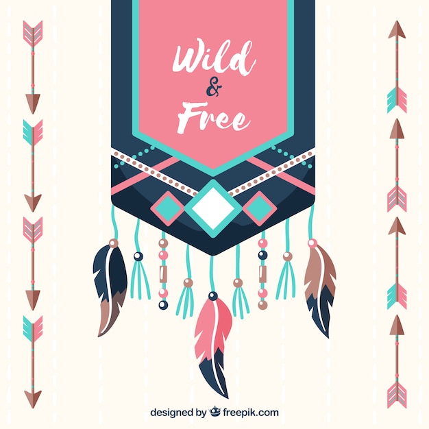 Boho background with hand drawn style