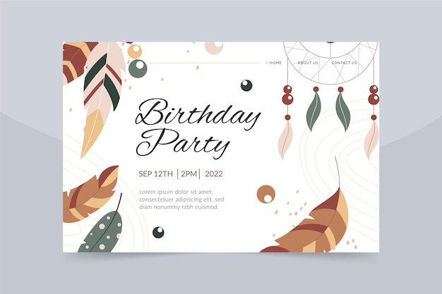 Boho birthday celebration landing page template