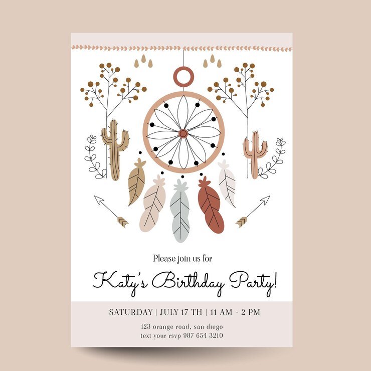 Free Vector | Boho birthday invitation template