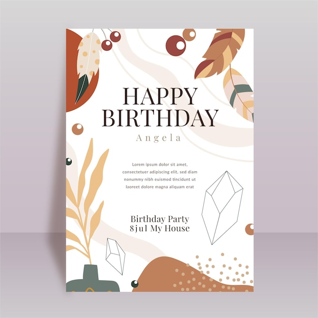 Бесплатное векторное изображение Шаблон приглашения на день рождения в стиле бохо