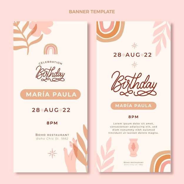 Boho birthday vertical banners