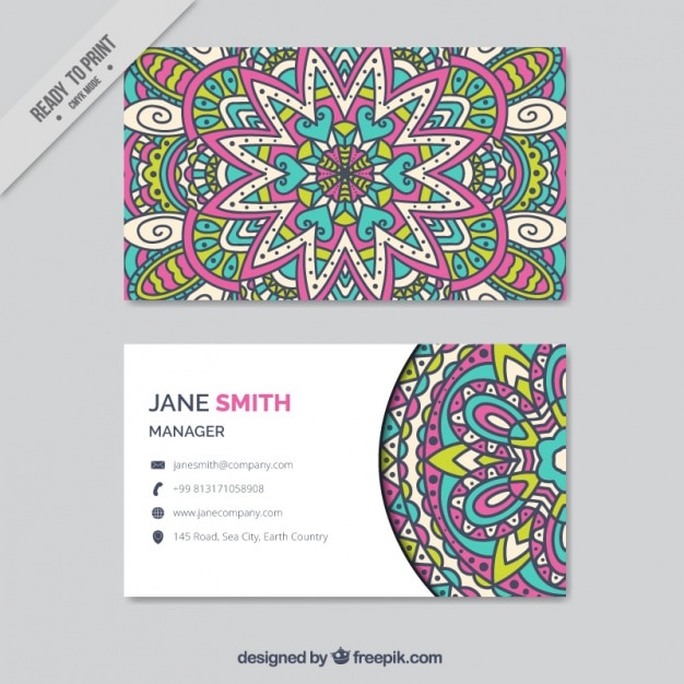 Free vector boho business card with colored design