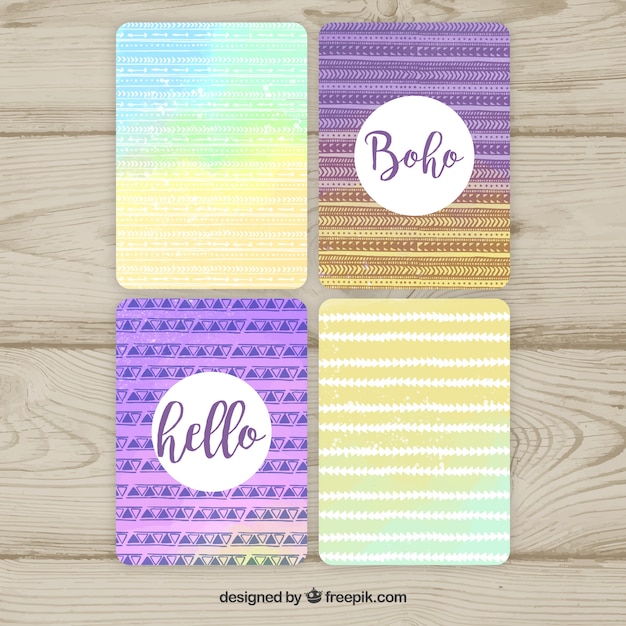 Free vector boho cards collection in hand drawn style