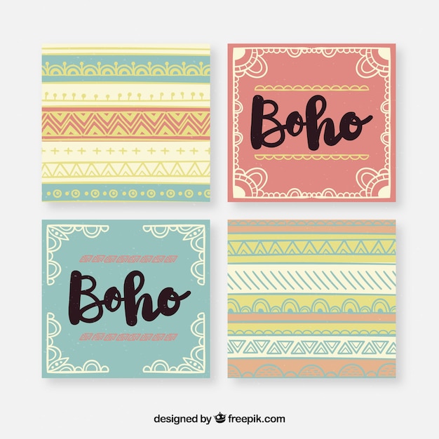 Vettore gratuito collezione di carte boho stile disegnato a mano