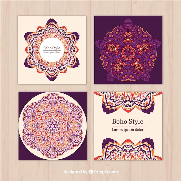 Free vector boho cards collection in hand drawn style