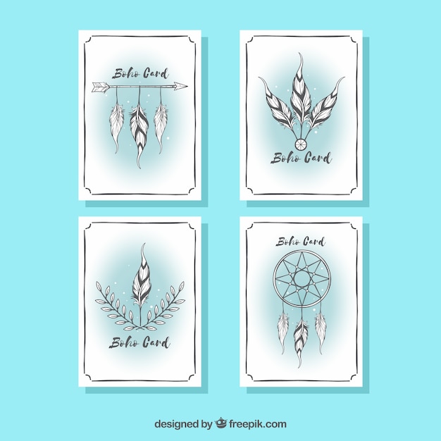 Boho cards collection in hand drawn style