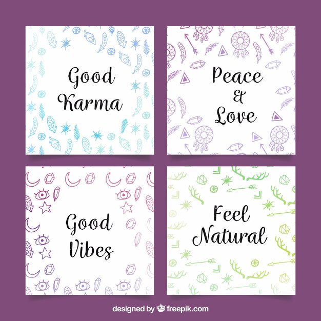 Free vector boho cards collection in watercolor style