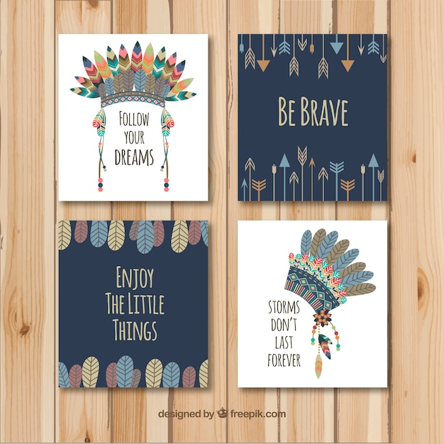 Free vector boho cards collection with elements