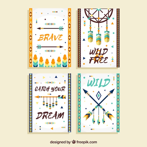 Boho cards collection with hippie elements