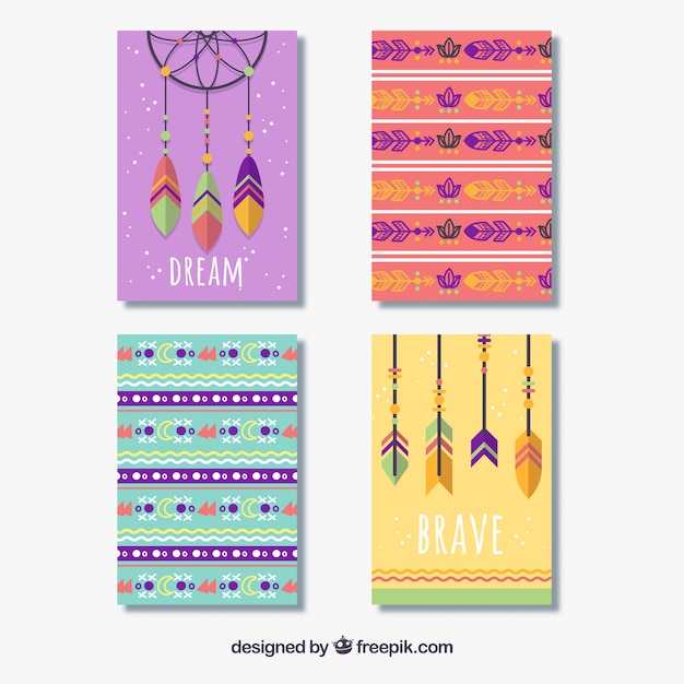 Vettore gratuito collezione di carte boho con molti colori