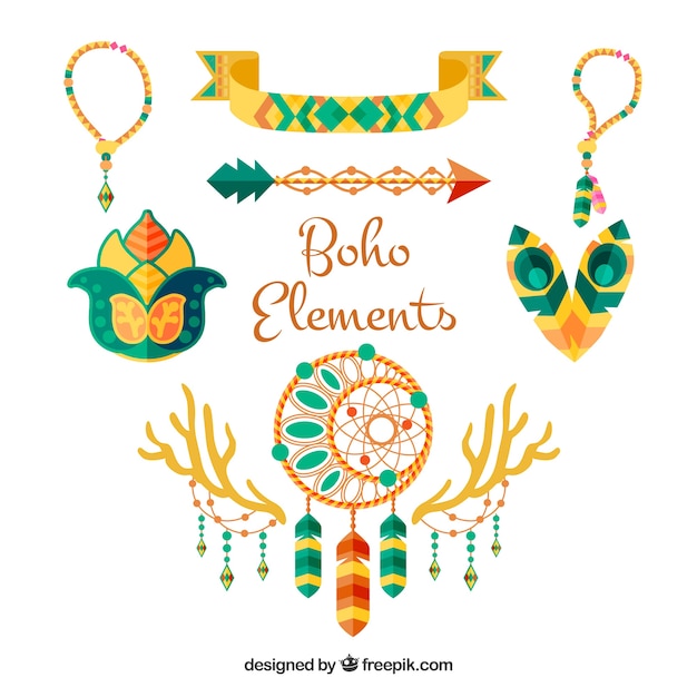 Collezione di elementi boho con design piatto