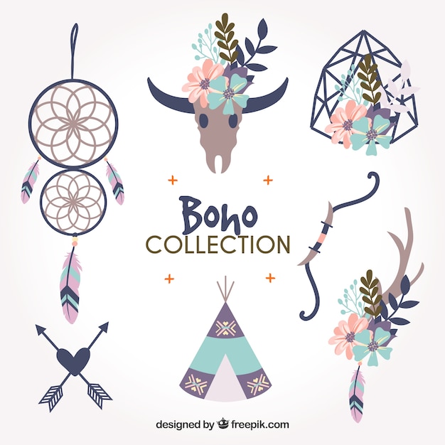 Коллекция элементов Boho с плоским дизайном