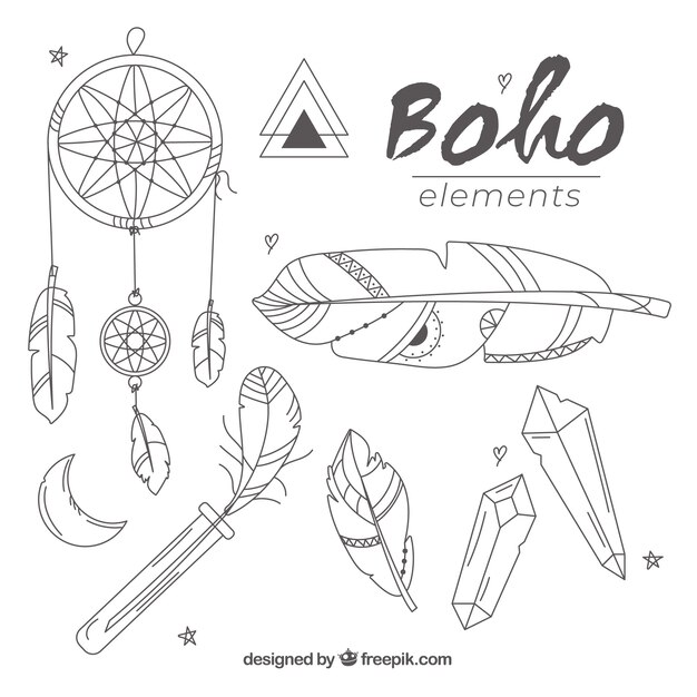 평면 디자인의 Boho 요소 컬렉션