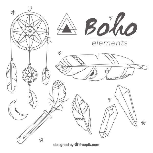 フラットデザインのBoho要素コレクション
