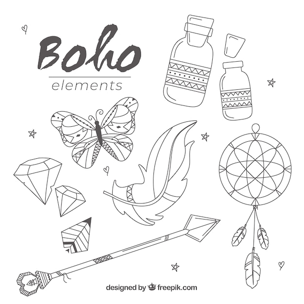 평면 디자인의 Boho 요소 컬렉션