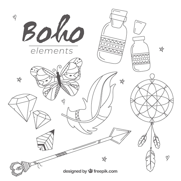 Коллекция элементов Boho с плоским дизайном