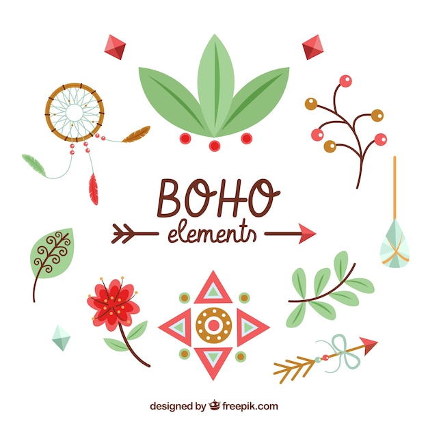 평면 디자인의 Boho 요소 컬렉션