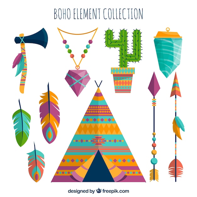 Vettore gratuito collezione di elementi boho con design piatto