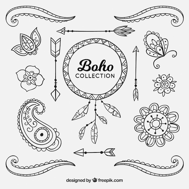 무료 벡터 히피 스타일의 boho 요소 컬렉션