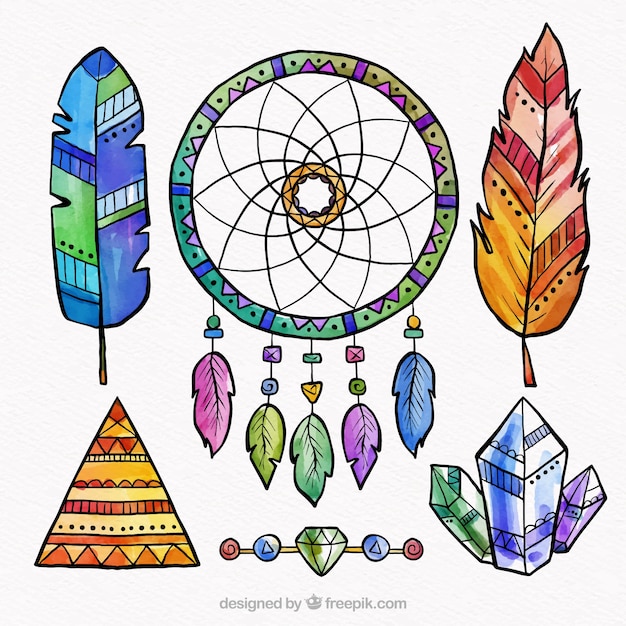 Free vector boho elements collection in watercolor style