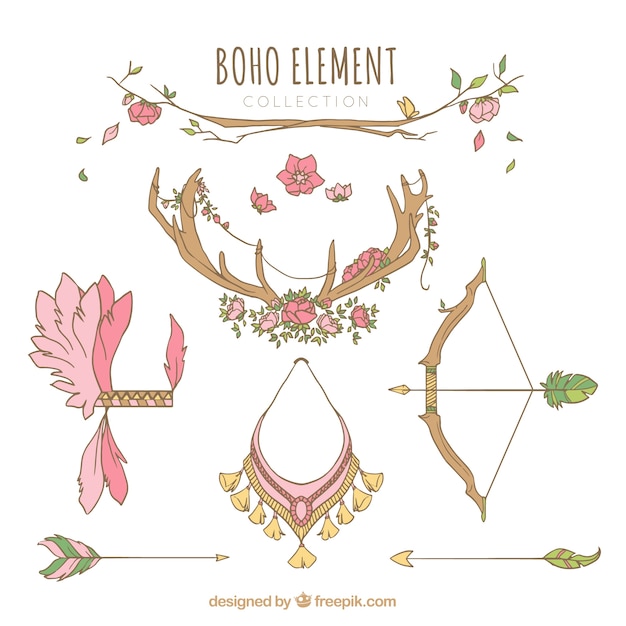 Free vector boho elements collection with feathers and arrows