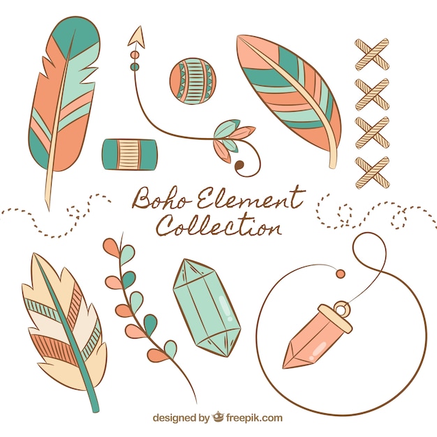 Free vector boho elements collection with feathers