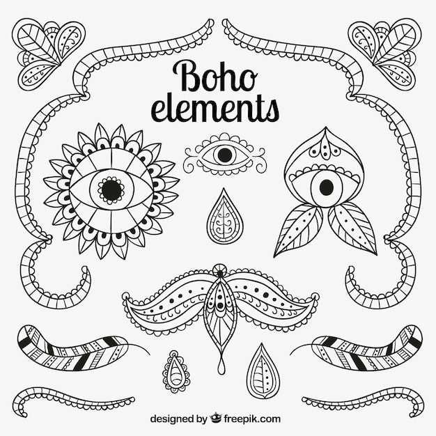 Elementi boho in stile disegnato a mano