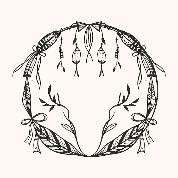 Free Vector boho frame with engraving hand drawn details