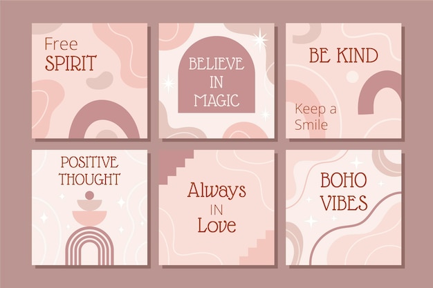 Free vector boho instagram posts collection