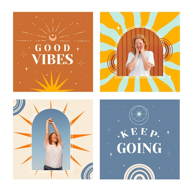 Free vector boho instagram posts collection