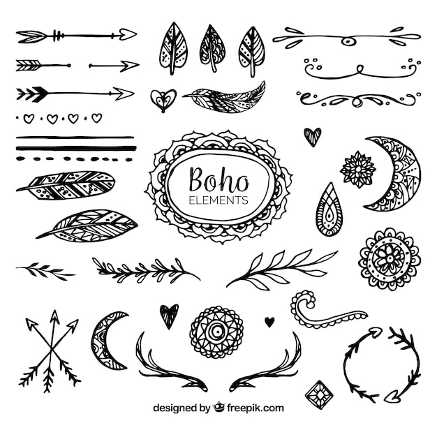 Vettore gratuito set di ornamenti boho