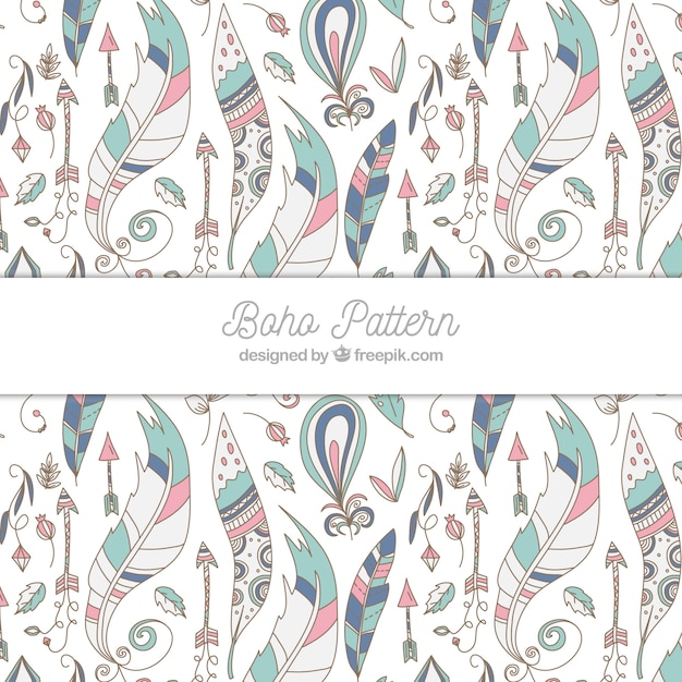 Free vector boho pattern with colorful feathers