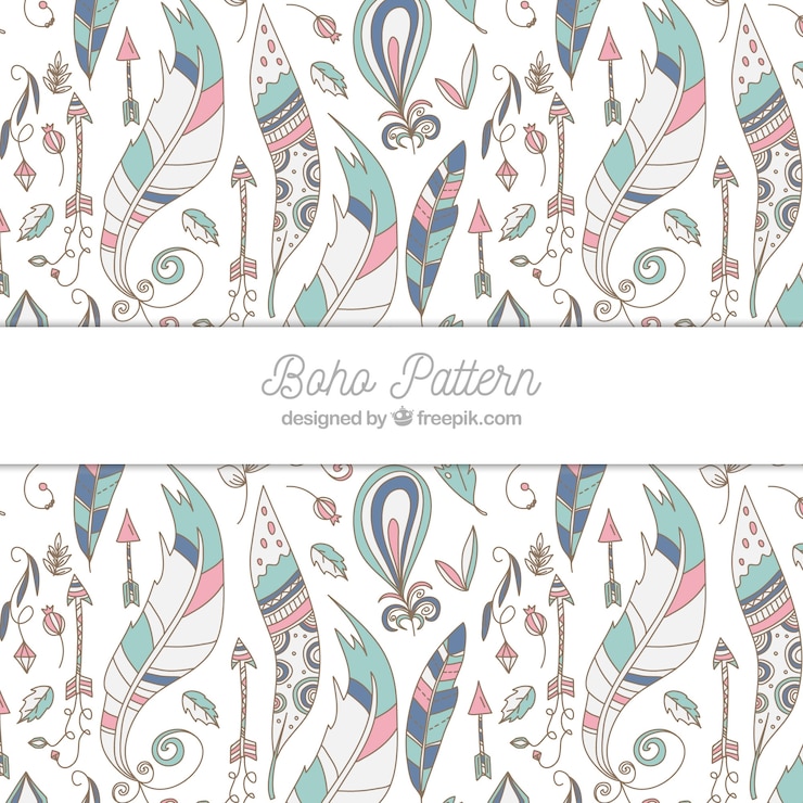 Free Vector boho pattern with colorful feathers
