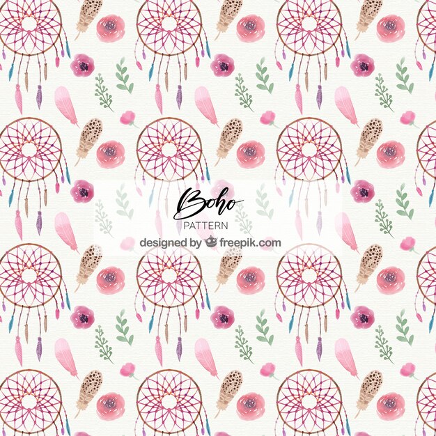 Boho pattern with watercolor dreamcatchers