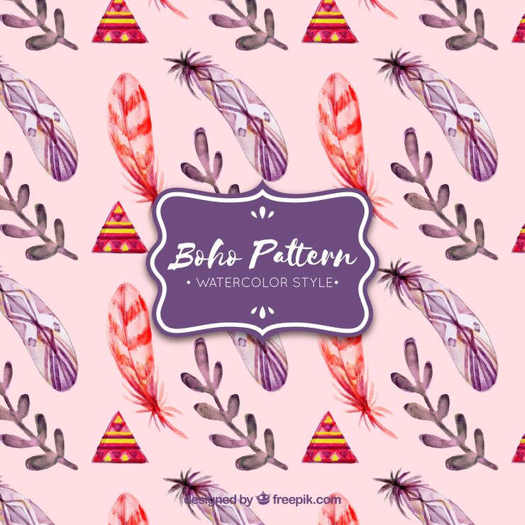 Free Vector boho pattern with watercolor feathers