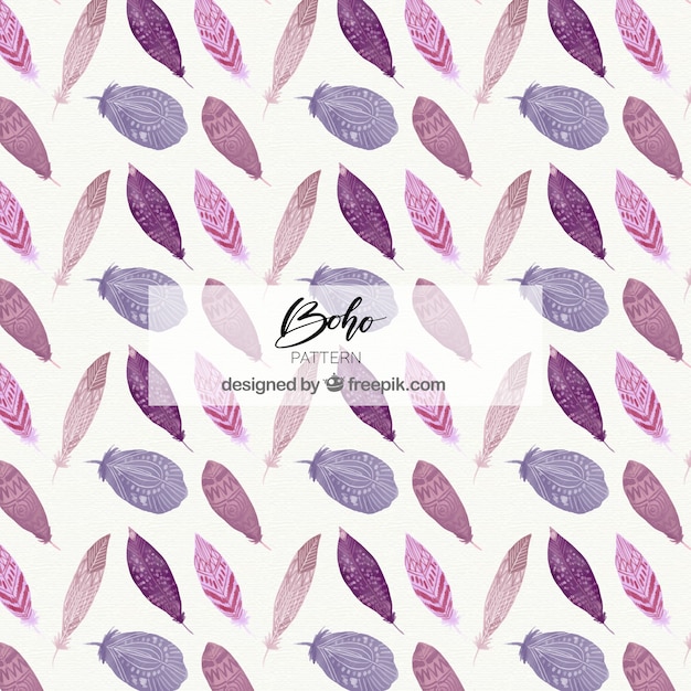 Free vector boho pattern with watercolor feathers