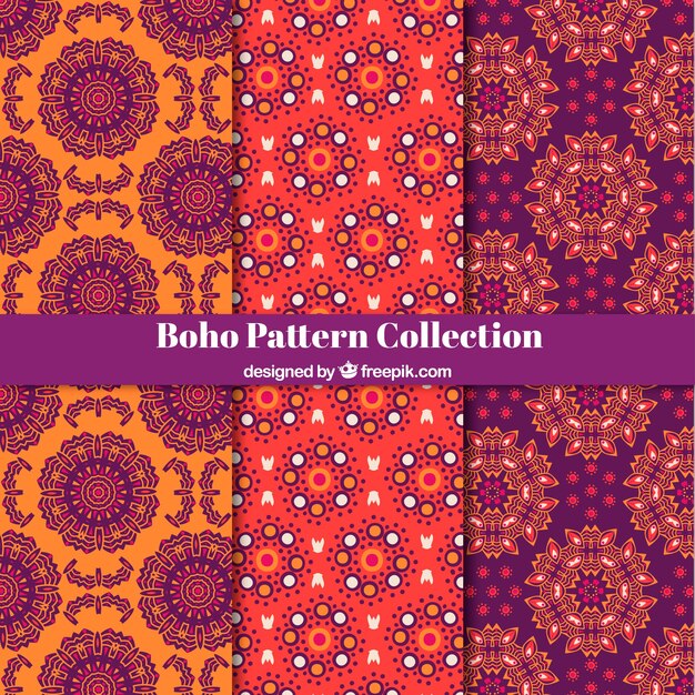 Boho patterns collection with hippie style