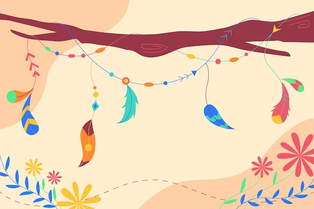 Free vector boho style background with feathers