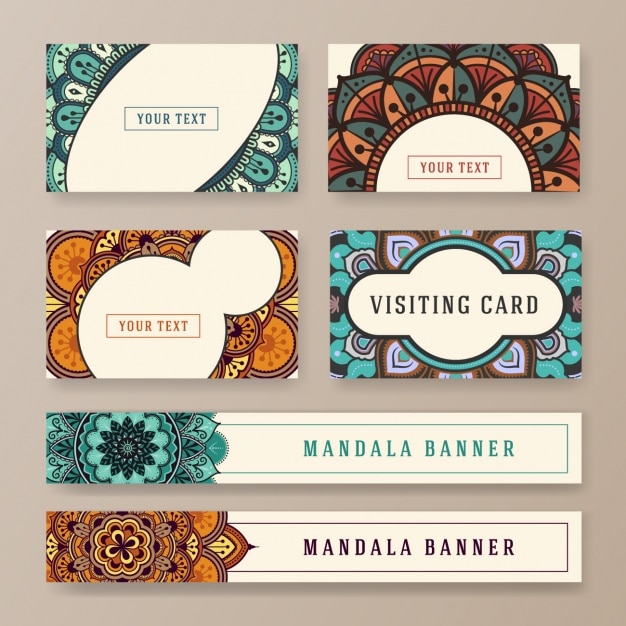 Free vector boho style business cards and banners collection