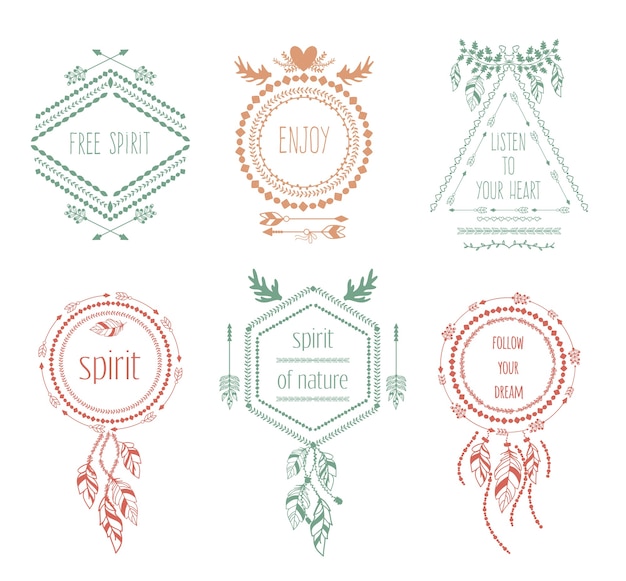 Free vector boho tribal hipster labels set.