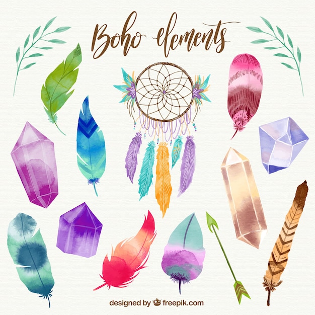 Free vector boho watercolor element collection