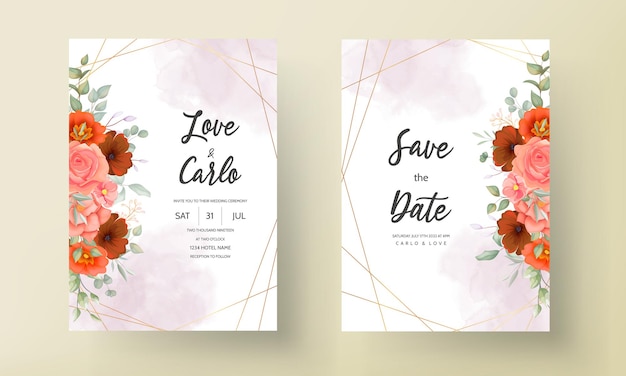 Boho wedding invitation card brown floral