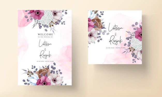 美しい花と葉の自由奔放に生きる結婚式の招待カード