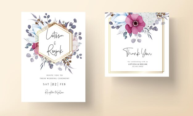 美しい花と葉の自由奔放に生きる結婚式の招待カード