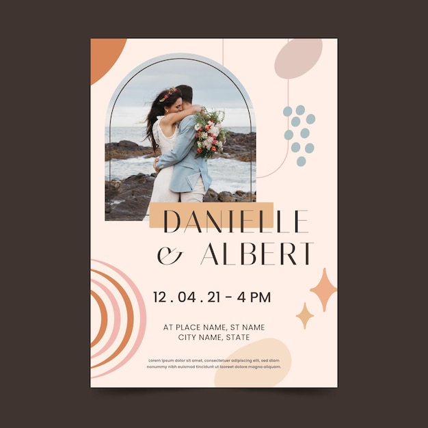 Boho wedding invitation template with photo