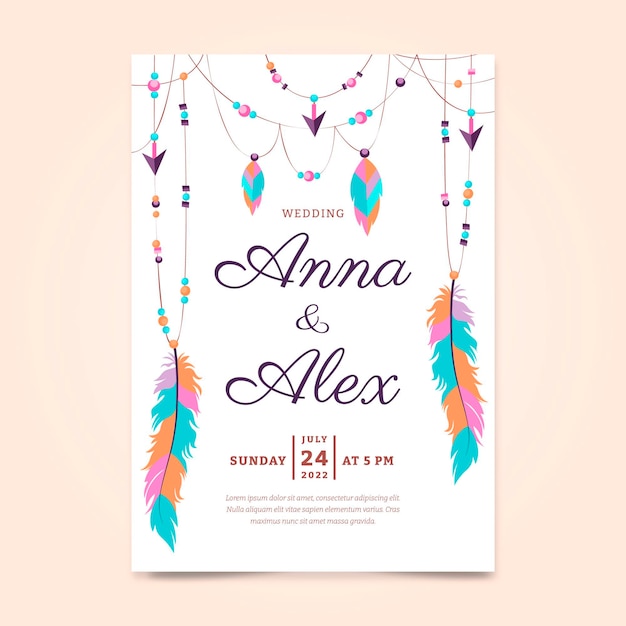 Boho wedding invitation template