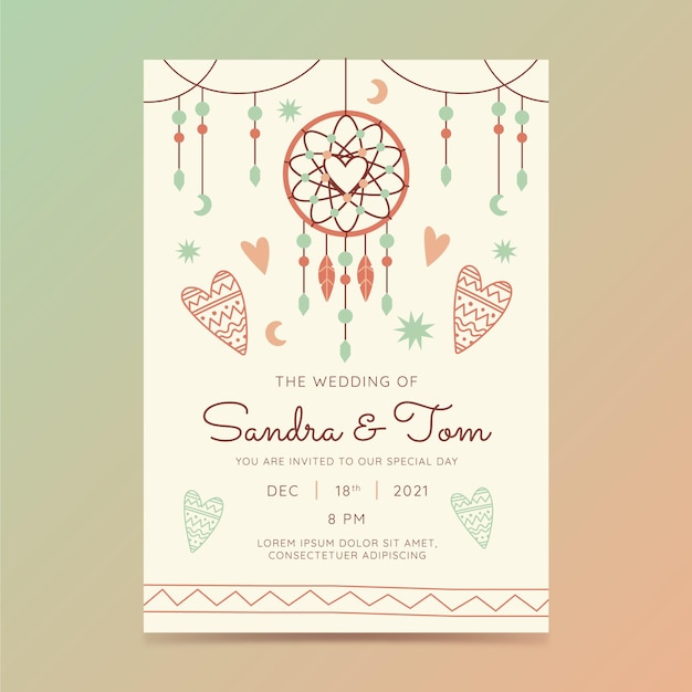 Boho wedding invitation template