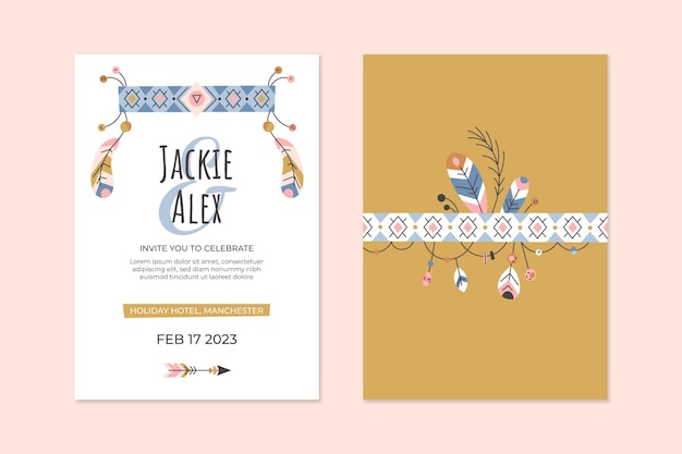 Free vector boho wedding invitation template