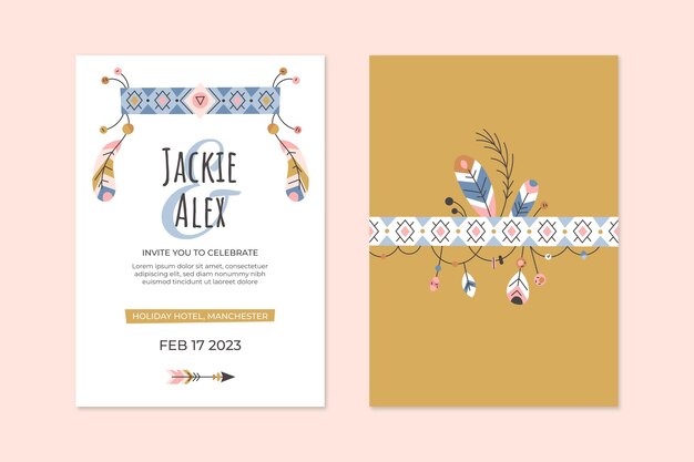 Boho wedding invitation template