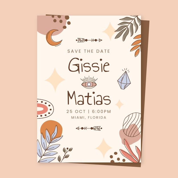 Modello di progettazione del manifesto di matrimonio boho